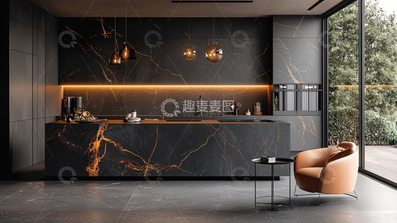 高清大图下载【趣麦麦图】现代极简黑色系厨房
