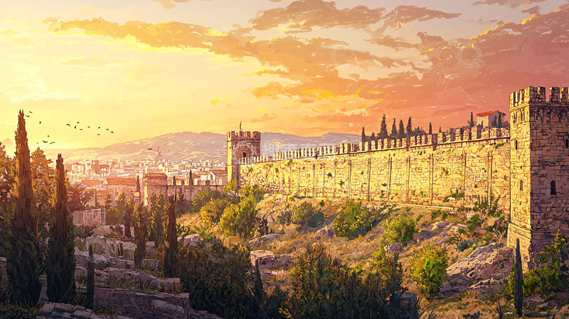 高清大图下载【趣麦麦图】夕阳下古城墙的风景