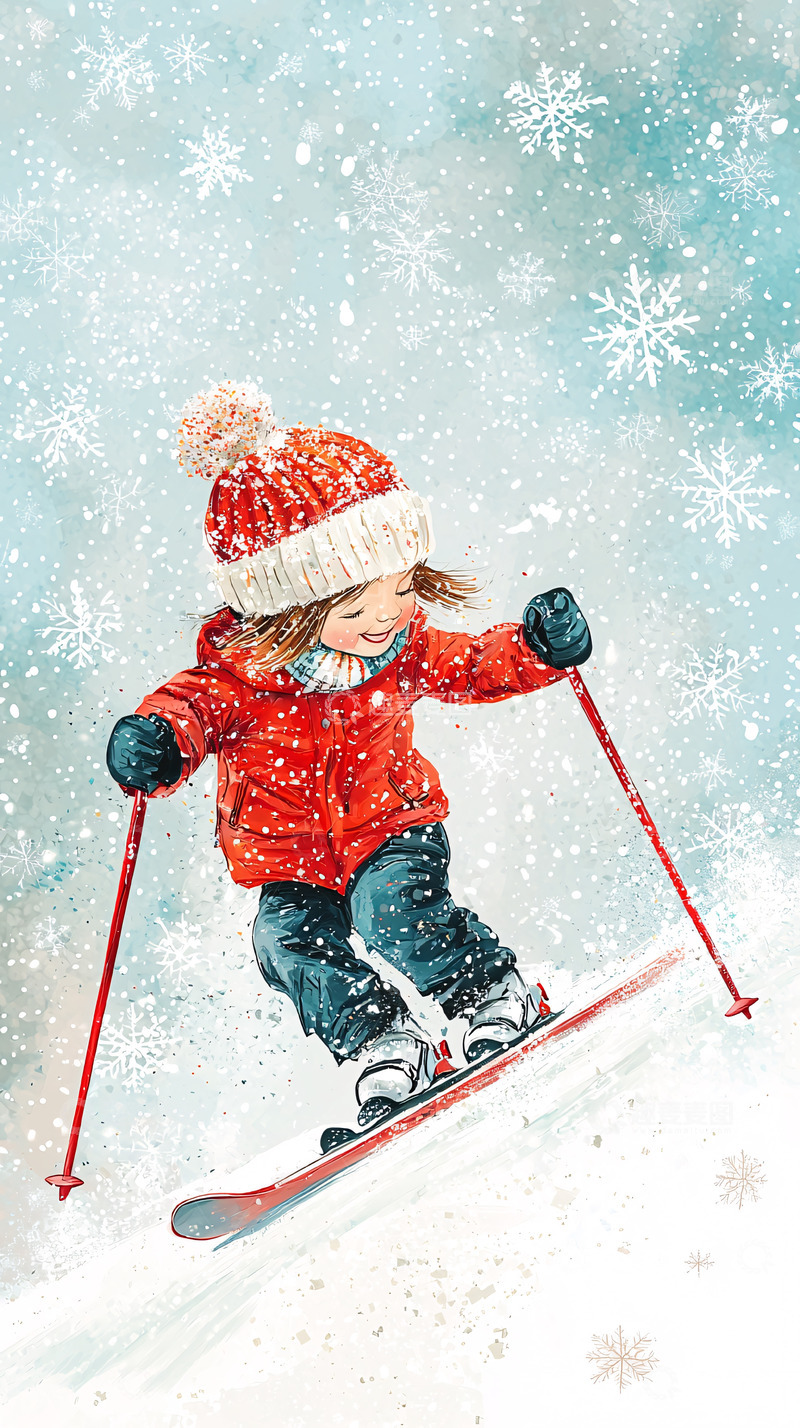 高清大图下载【趣麦麦图】可爱小女孩滑雪
