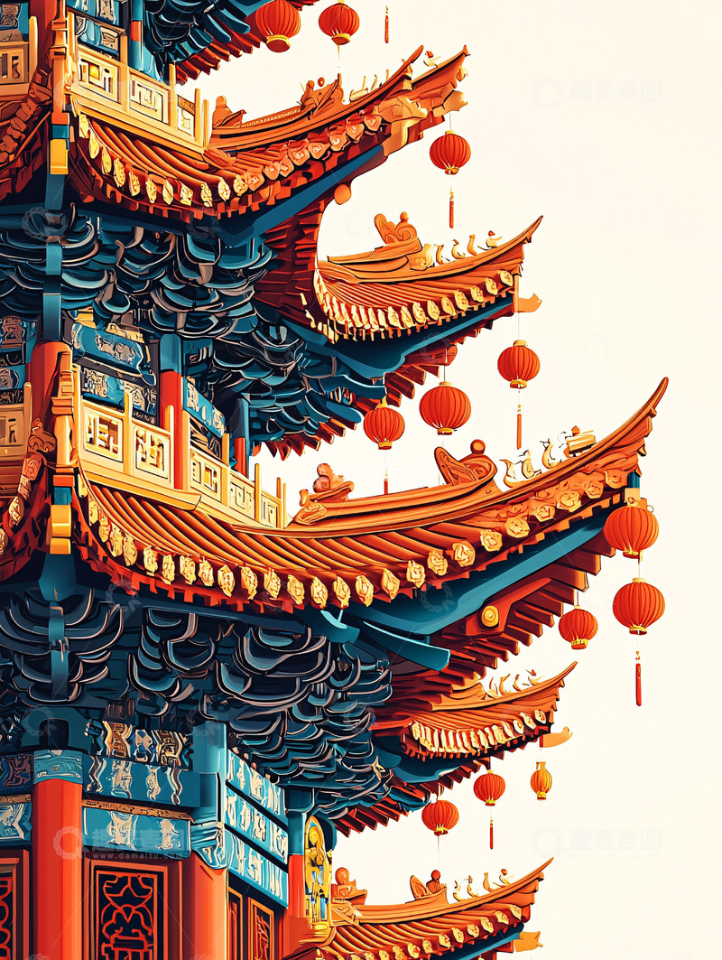 高清大图下载【趣麦麦图】中式建筑飞檐翘角