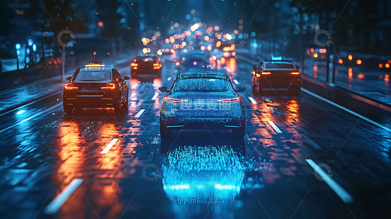 高清大图下载【趣麦麦图】夜晚雨中城市街道汽车