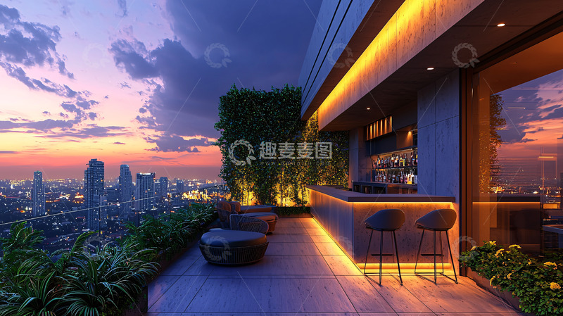 高清大图下载【趣麦麦图】高层建筑夜景露台