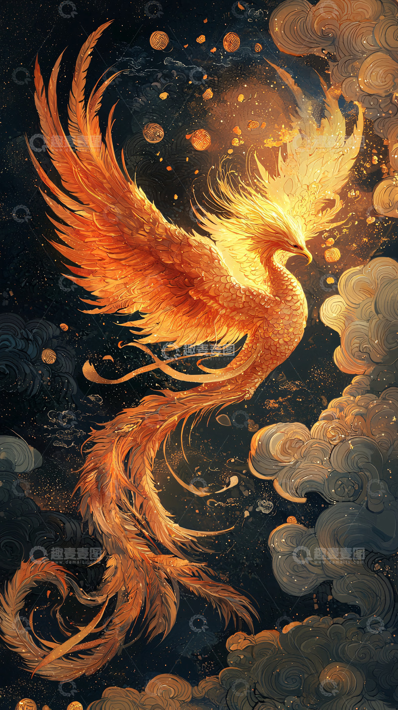 高清大图下载【趣麦麦图】火焰般的凤凰展翅高飞