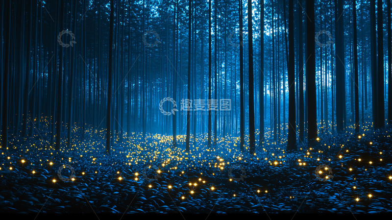 高清大图下载【趣麦麦图】蓝光森林夜景