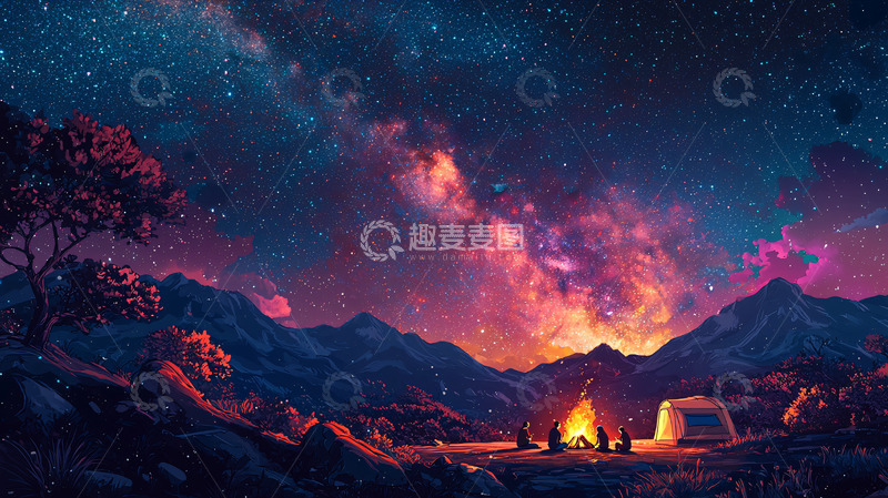 高清大图下载【趣麦麦图】星空营火