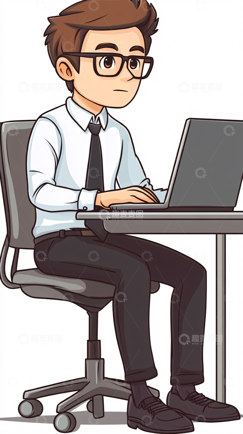 高清大图下载【趣麦麦图】戴眼镜的卡通男孩办公