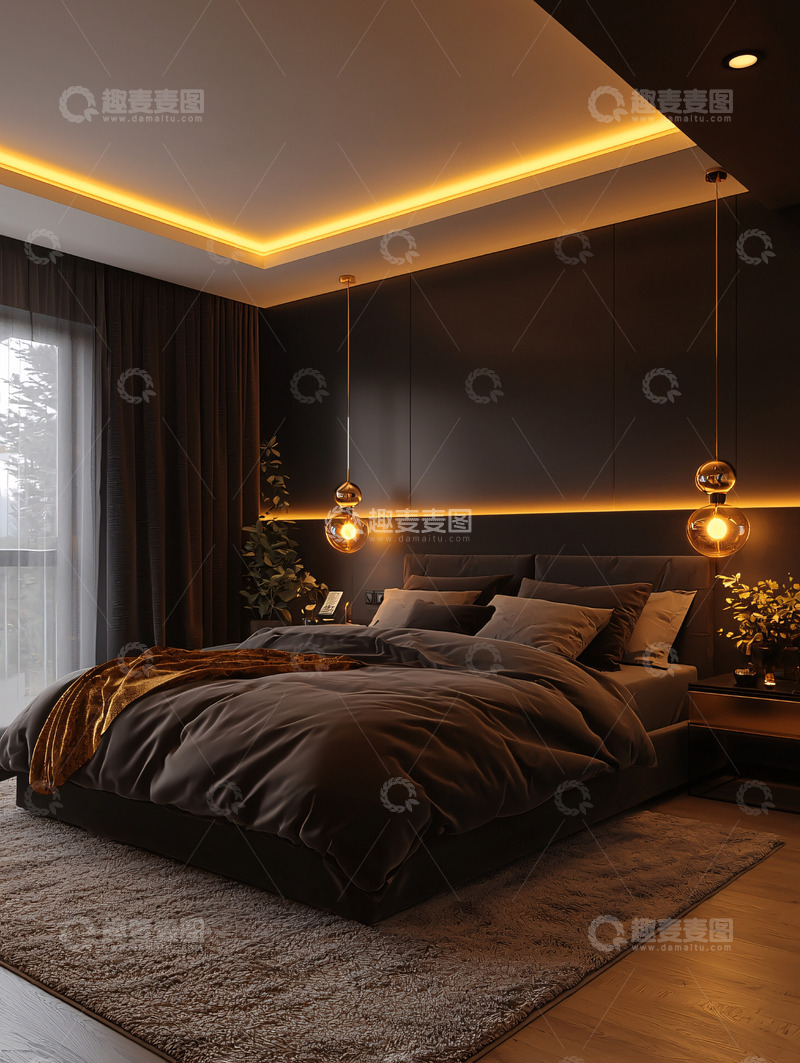 高清大图下载【趣麦麦图】温馨舒适的现代卧室