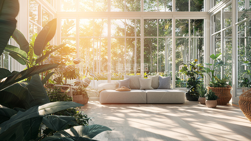 高清大图下载【趣麦麦图】阳光洒满室内植物园