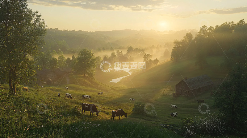 高清大图下载【趣麦麦图】浪漫主义风格牧场风景