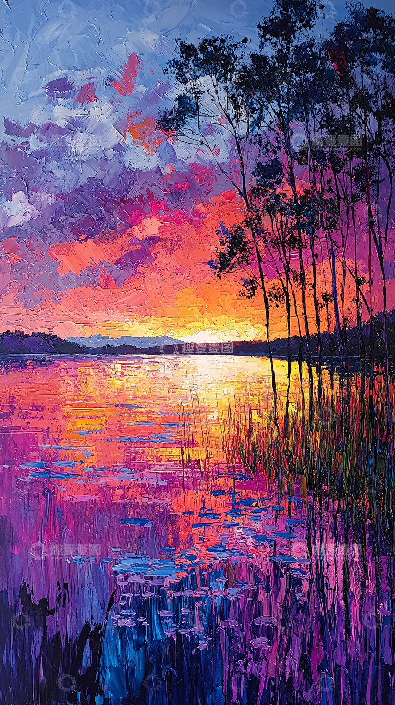 高清大图下载【趣麦麦图】湖边日落风景画