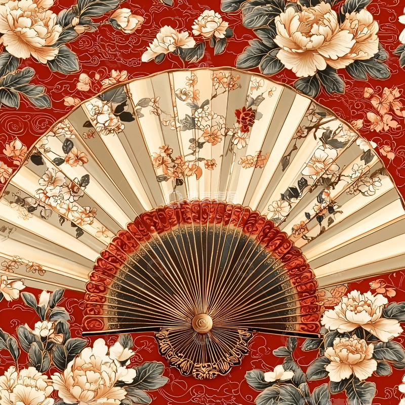 高清大图下载【趣麦麦图】精美扇子花卉图案