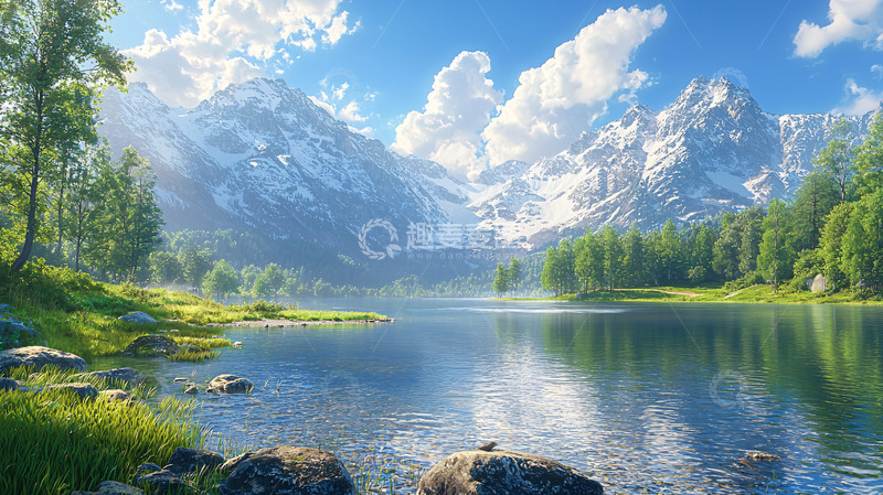 高清大图下载【趣麦麦图】雪山湖泊风景