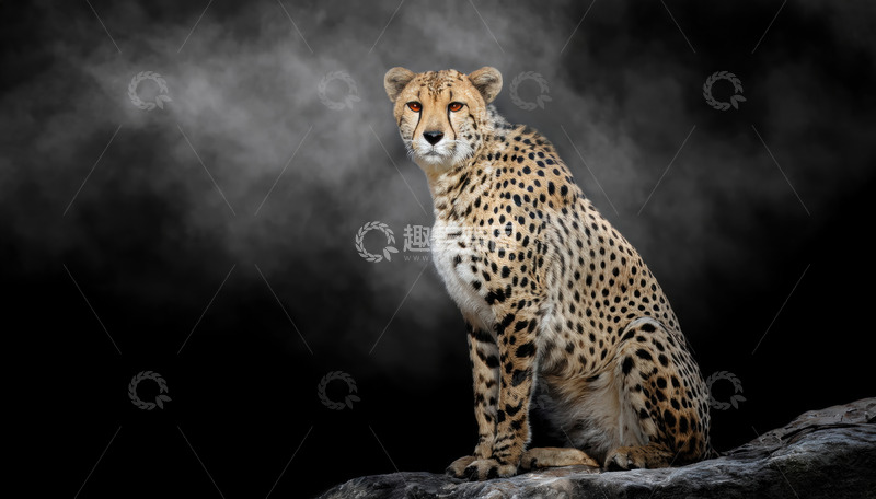 高清大图下载【趣麦麦图】暗背景中静坐的猎豹