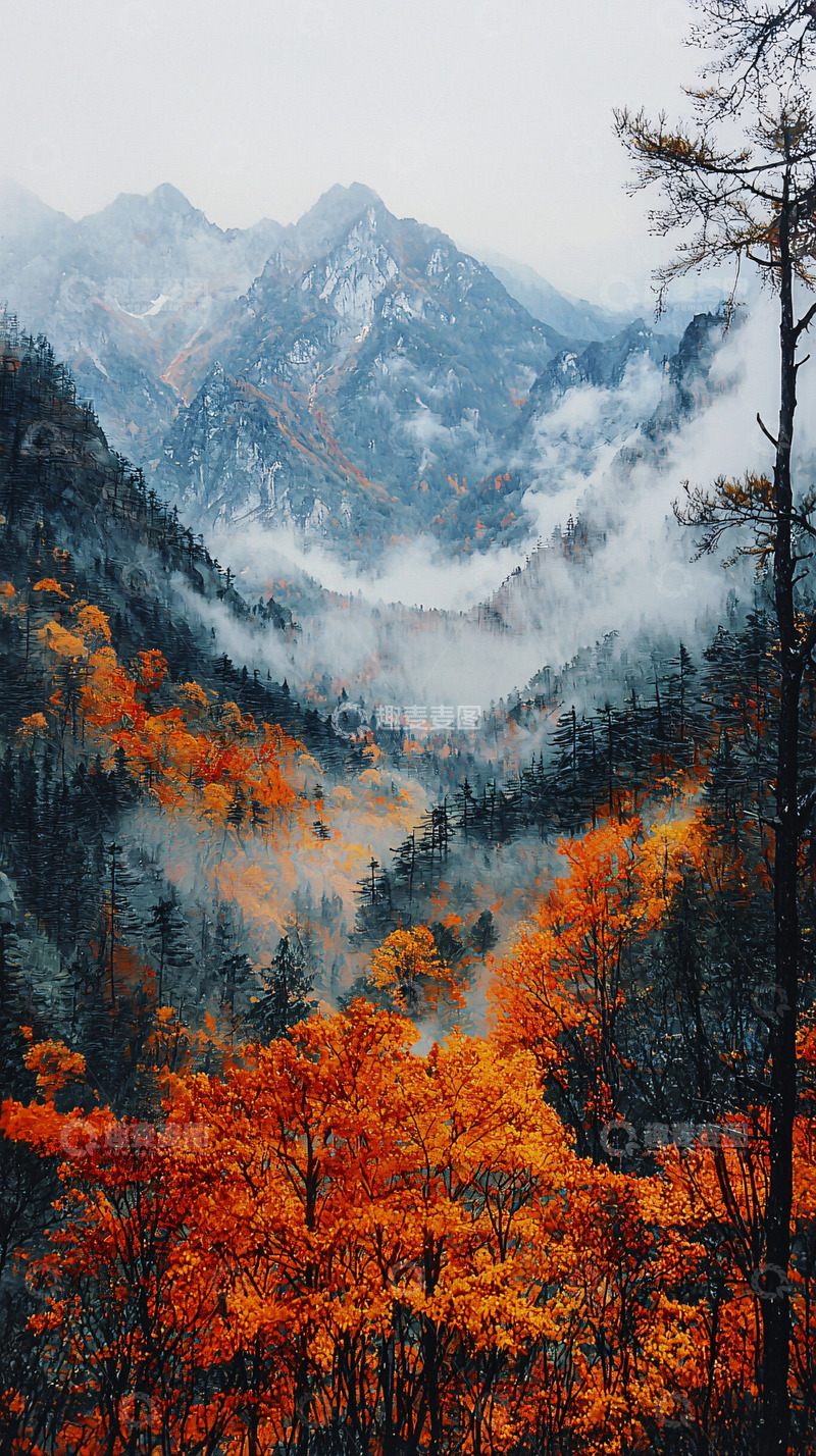 高清大图下载【趣麦麦图】秋日山峦雾气缭绕
