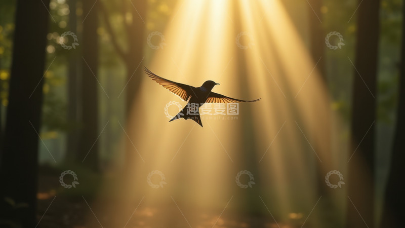 高清大图下载【趣麦麦图】林间光束中飞翔的燕子