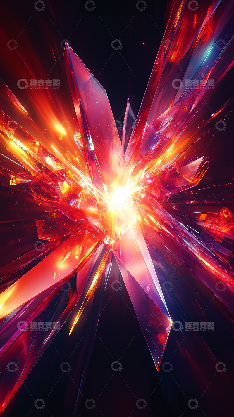 高清大图下载【趣麦麦图】红色爆炸晶体抽象艺术
