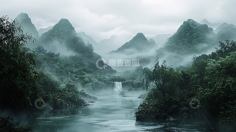 高清大图下载【趣麦麦图】雾气缭绕的山川河流