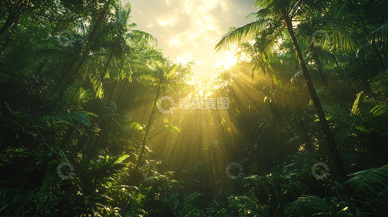 高清大图下载【趣麦麦图】热带雨林阳光透过树叶