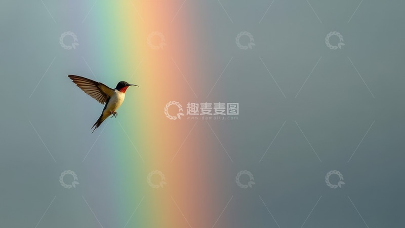 高清大图下载【趣麦麦图】彩虹旁飞翔的燕子