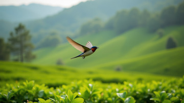 茶园上空飞行的燕子