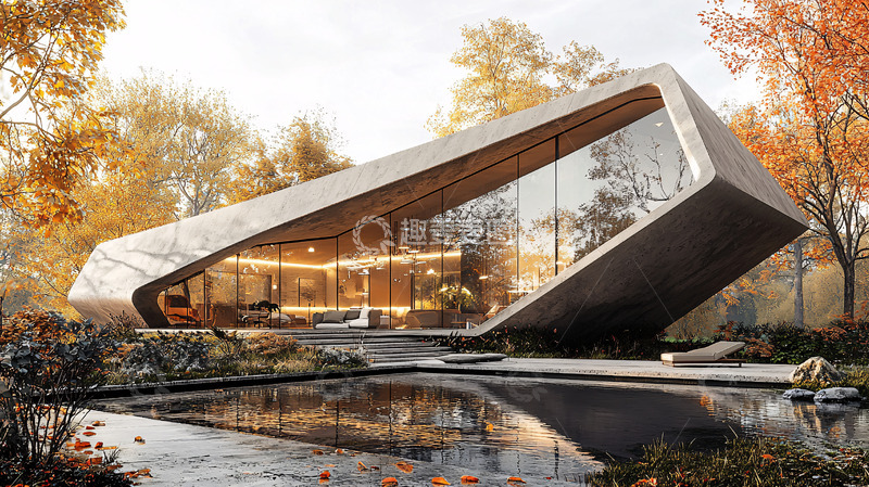 高清大图下载【趣麦麦图】秋日森林现代建筑