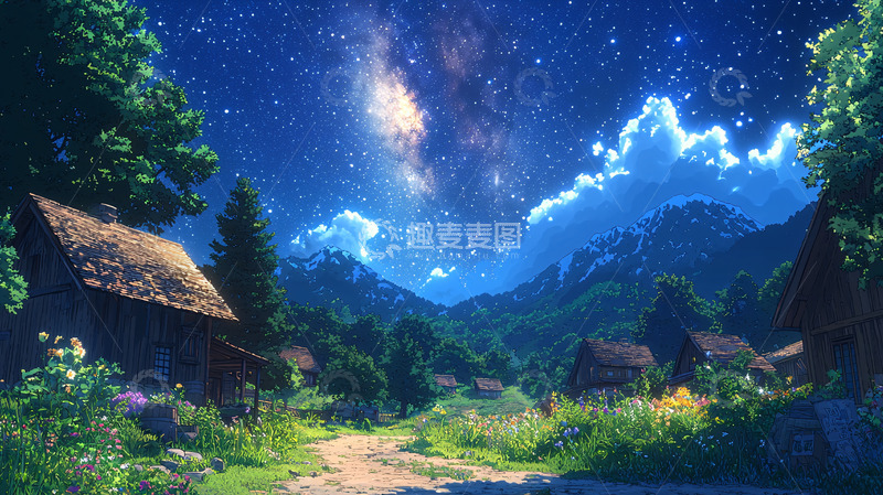 高清大图下载【趣麦麦图】星空下的山村
