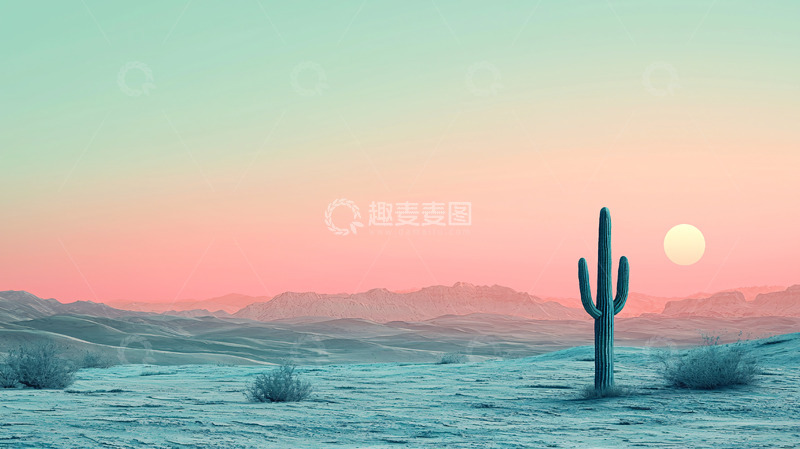 高清大图下载【趣麦麦图】沙漠日落仙人掌