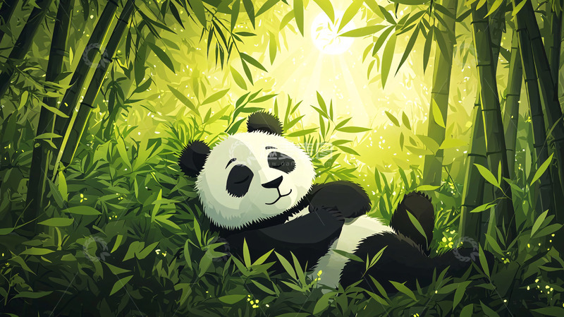 高清大图下载【趣麦麦图】熊猫在竹林里休息