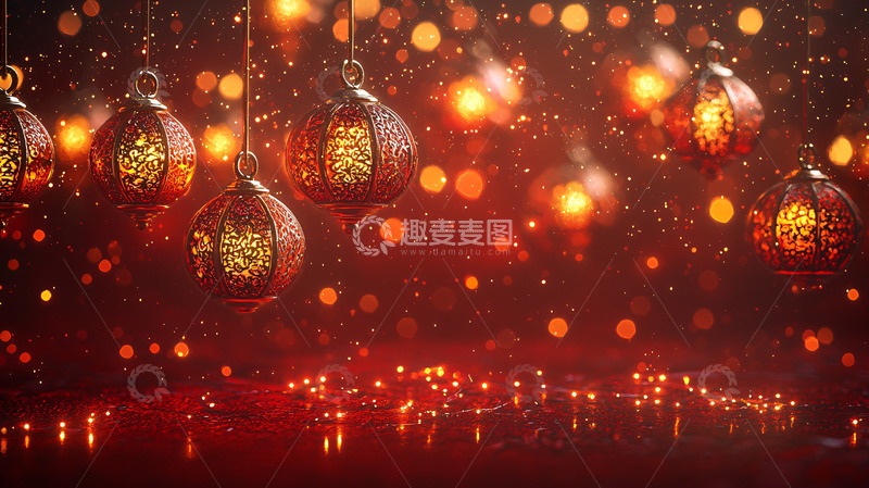 高清大图下载【趣麦麦图】红金色圣诞球闪耀背景