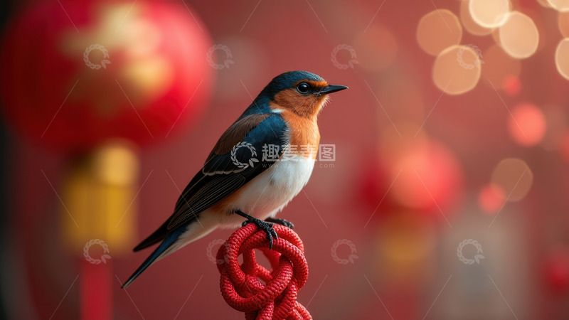 高清大图下载【趣麦麦图】红灯笼旁静栖的燕子1