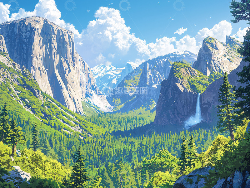 高清大图下载【趣麦麦图】阳光下的峡谷瀑布