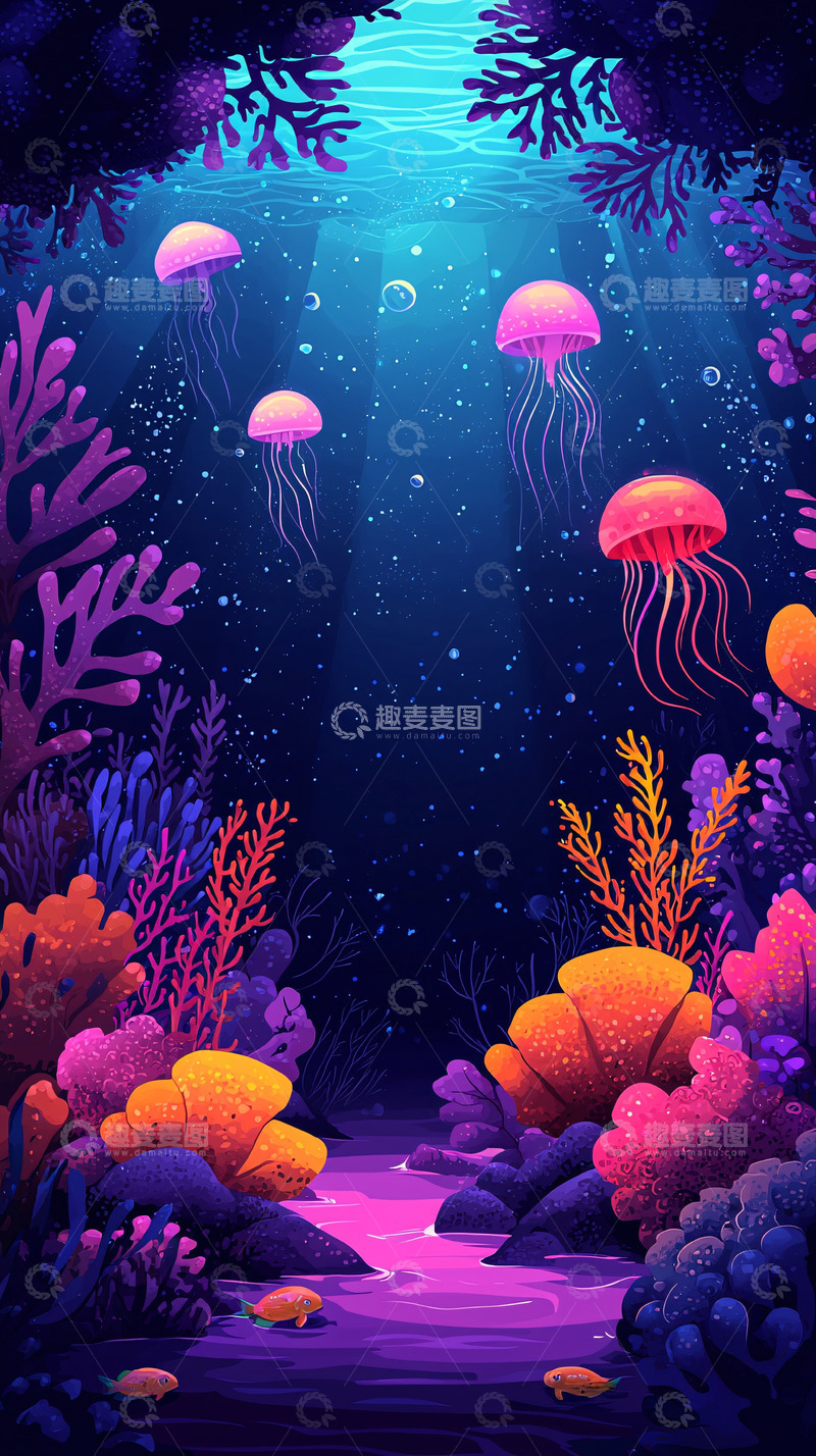 高清大图下载【趣麦麦图】深海梦幻水母图