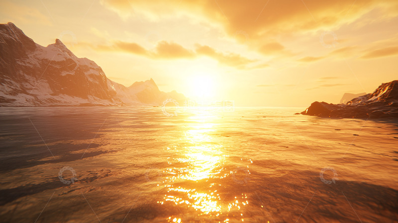 高清大图下载【趣麦麦图】极地落日雪山景色