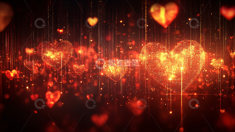 高清大图下载【趣麦麦图】红色爱心粒子背景