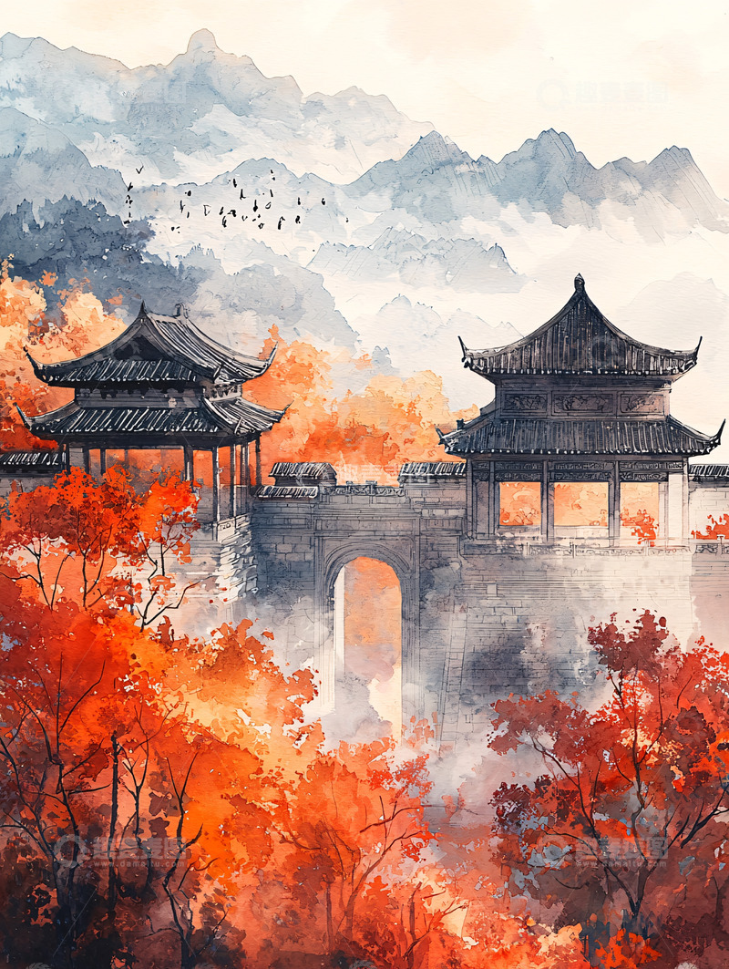 高清大图下载【趣麦麦图】中国风山水建筑秋色唯美意境