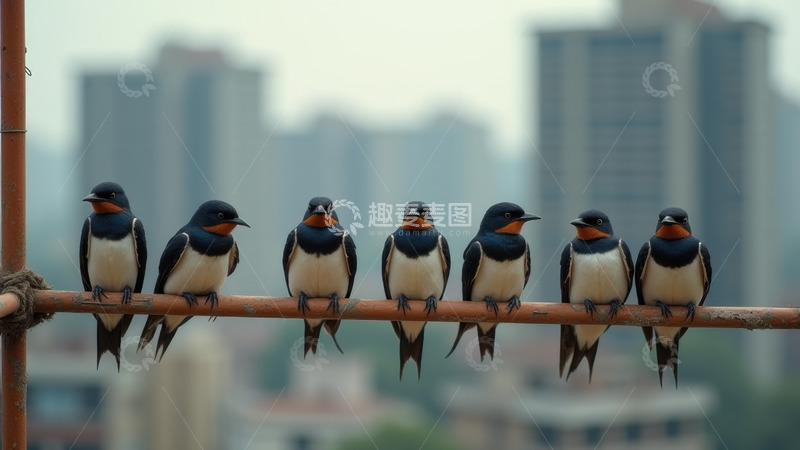 高清大图下载【趣麦麦图】城市电线上群栖的燕子