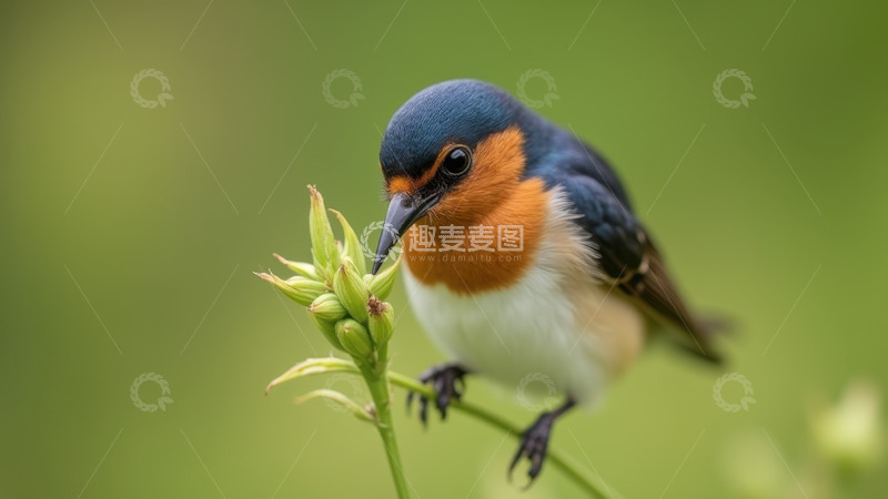 高清大图下载【趣麦麦图】植物新芽上停歇的燕子