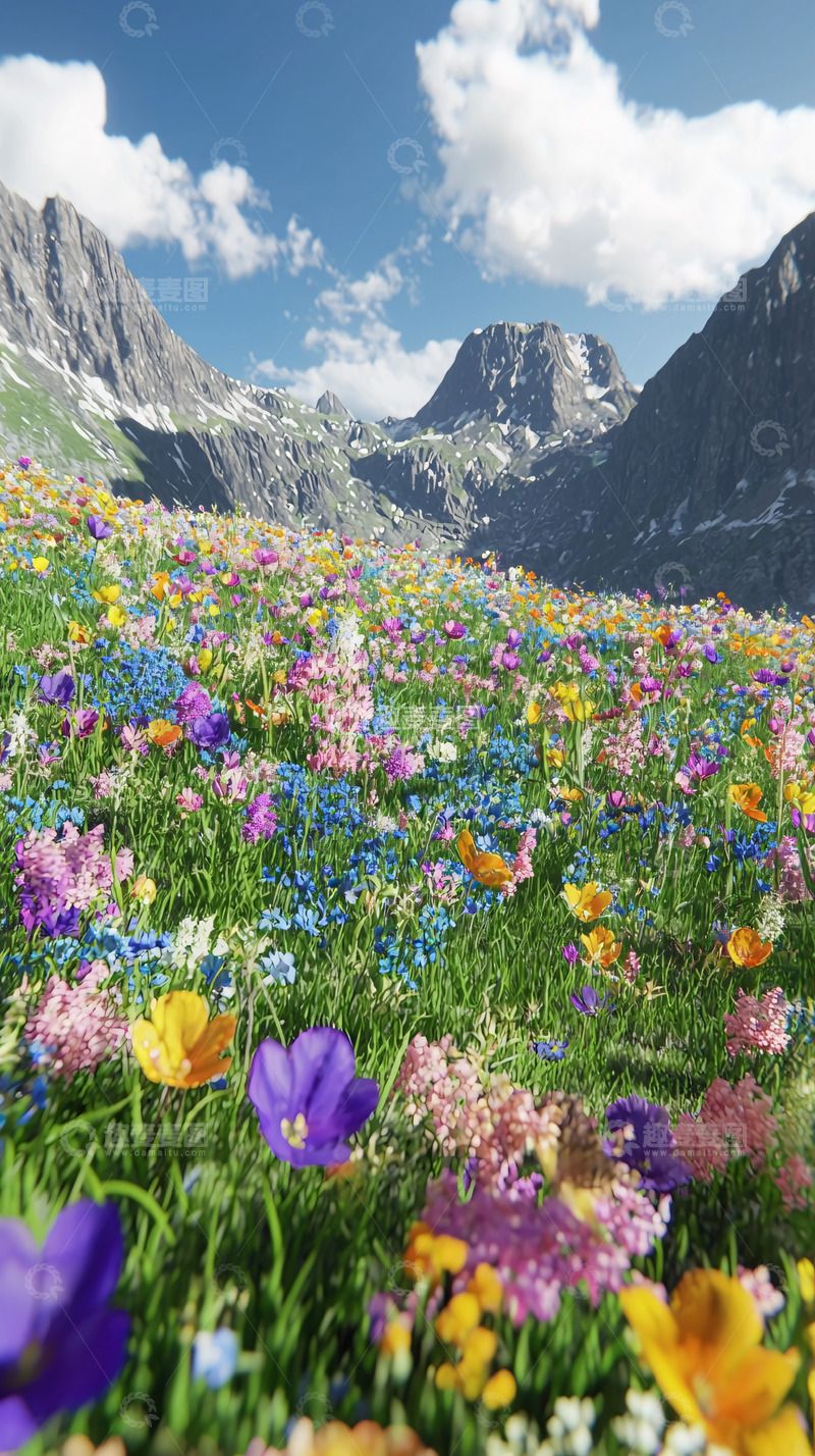 高清大图下载【趣麦麦图】山峰上野花盛开