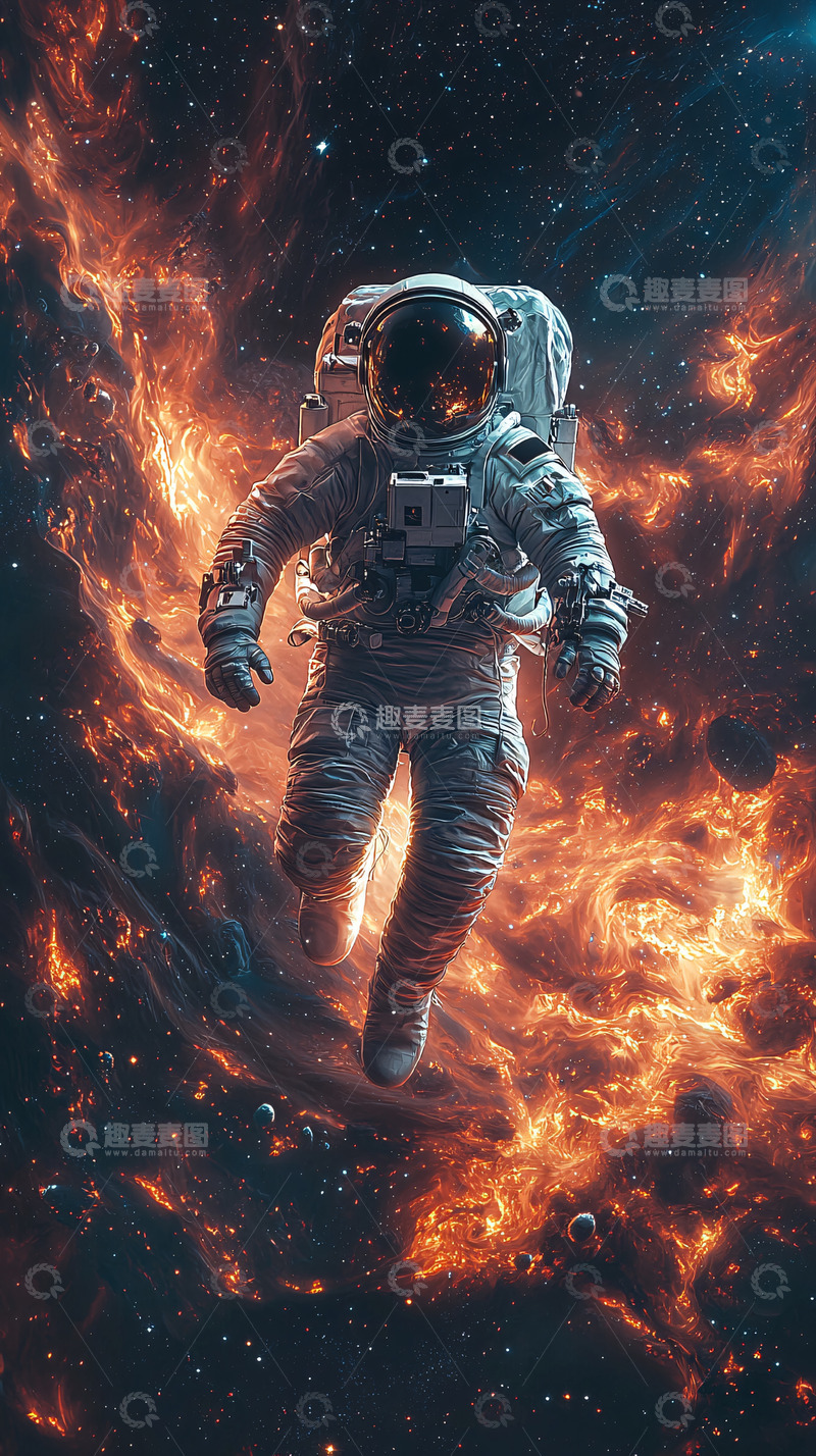 高清大图下载【趣麦麦图】宇航员太空火焰