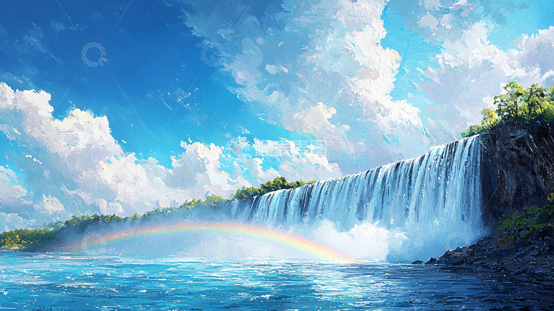 高清大图下载【趣麦麦图】阳光彩虹瀑布风景画