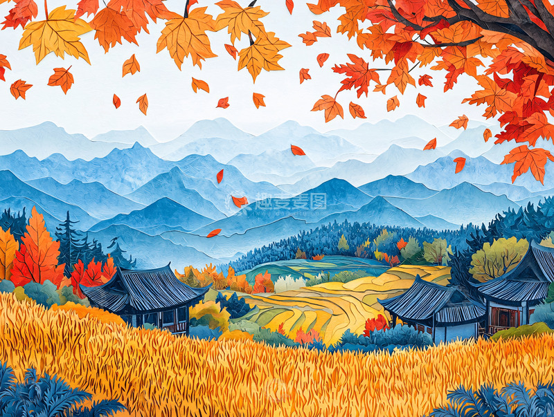 高清大图下载【趣麦麦图】秋日山水田园风光
