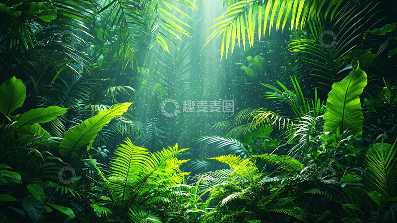 高清大图下载【趣麦麦图】茂密丛林阳光穿透树叶