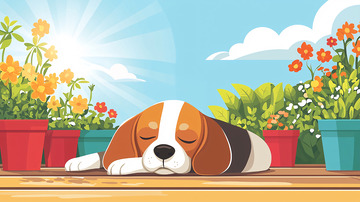 阳光下睡觉的比格犬