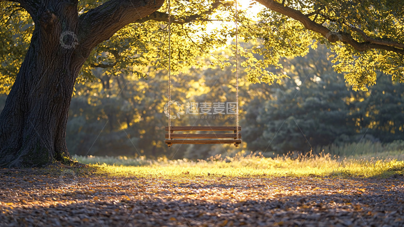 高清大图下载【趣麦麦图】阳光下树荫下的秋千