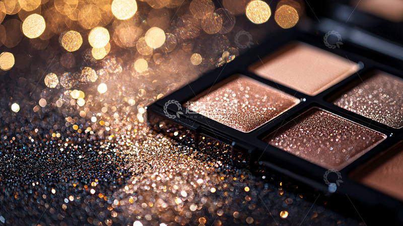 高清大图下载【趣麦麦图】眼影盘与金色闪光背景