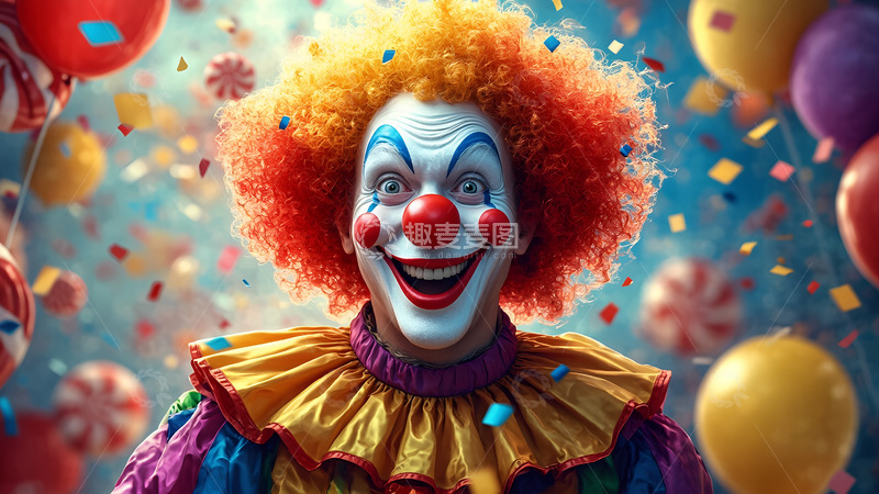 高清大图下载【趣麦麦图】愚人节小丑卡通插画背景素材1