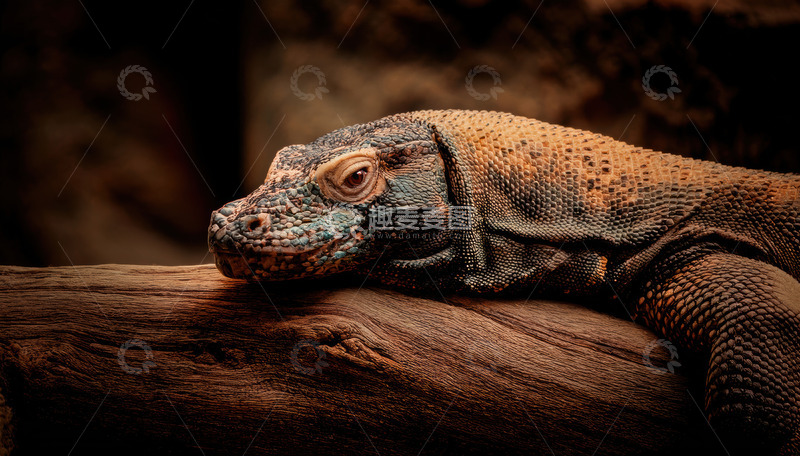 高清大图下载【趣麦麦图】科莫多龙静卧木上