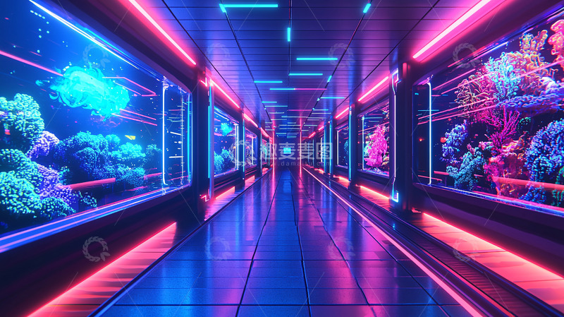 高清大图下载【趣麦麦图】霓虹灯下的未来水族馆