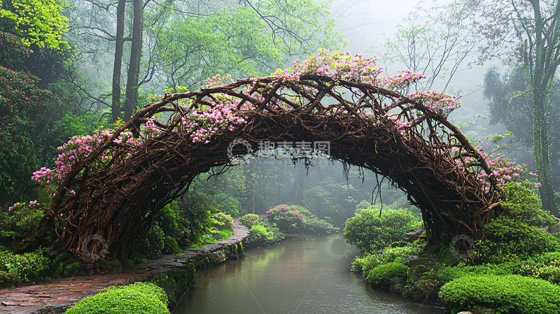 高清大图下载【趣麦麦图】雾气弥漫的树根桥