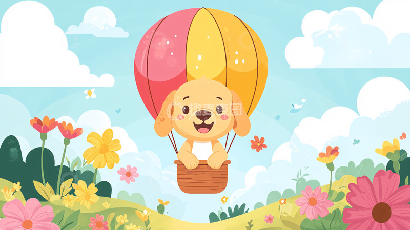 高清大图下载【趣麦麦图】卡通小狗热气球